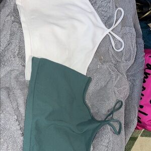 White and Green Ribbed Crop Tops
